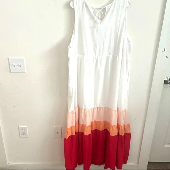 Ava & Viv Dress Sleeveless Colorblock Maxi Flowy Tiered Boho Beach Resort 2X - Picture 4 of 9